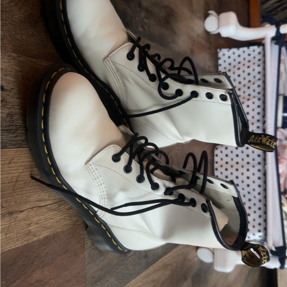 Dr. Martens White Combat Boots with Lace-Up Closure